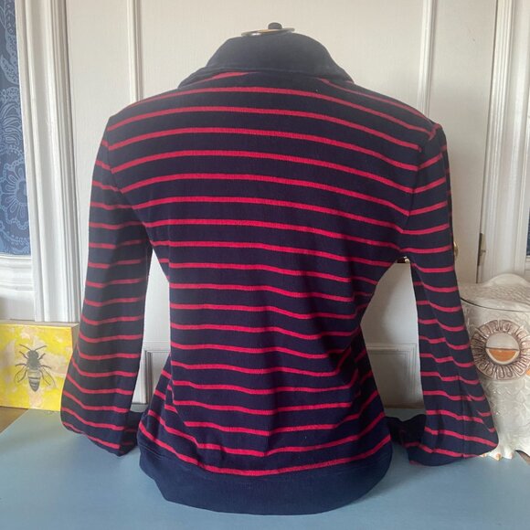 Ralph Lauren LRL Pullover Sweater Red Blue Stripe Shawl Collar - Medium - Picture 5 of 12